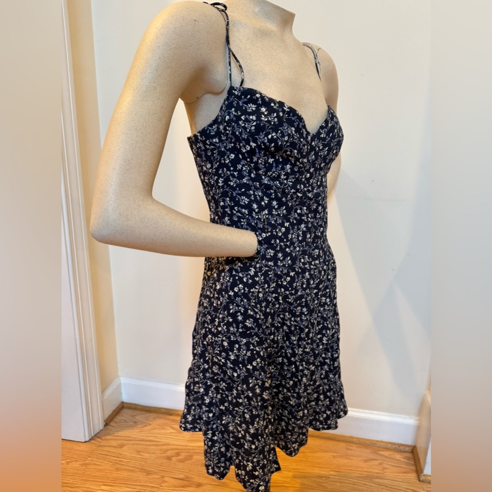 Reformation Saskia fit & flare Navy Floral Mini Dress - Picture 10 of 16